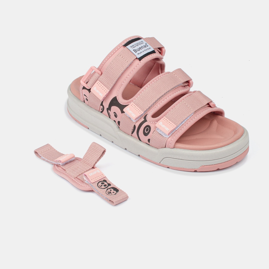Sandal nam nữ Buenas SD-6868 - màu hồng ghi in hoạ tiết - giày dép xăng-đan đế cao 3 phân học sinh