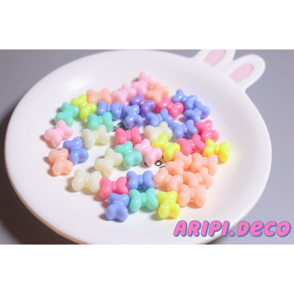 Charm hạt nhựa nơ ú pastel xỏ lỗ 2 đầu A23 /Nguyên liệu làm vòng tay /handmade / resin