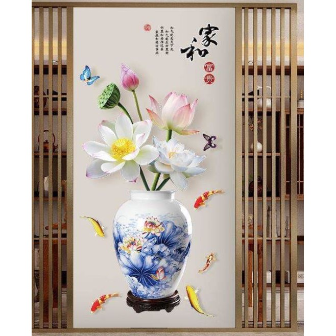 Decal Tranh sen , đào 3d phẳng kích thước 1m13 x78cm | BigBuy360 - bigbuy360.vn