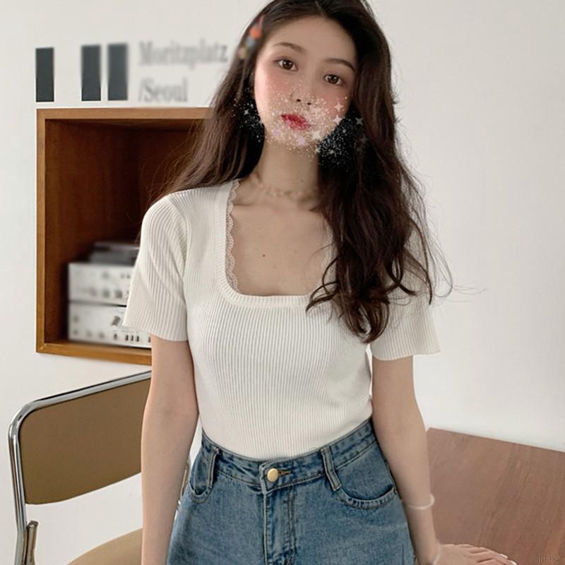 Áo Len Tay Ngắn Ôm Dáng Phong Cách Hàn Quốc Dành Cho Nữ