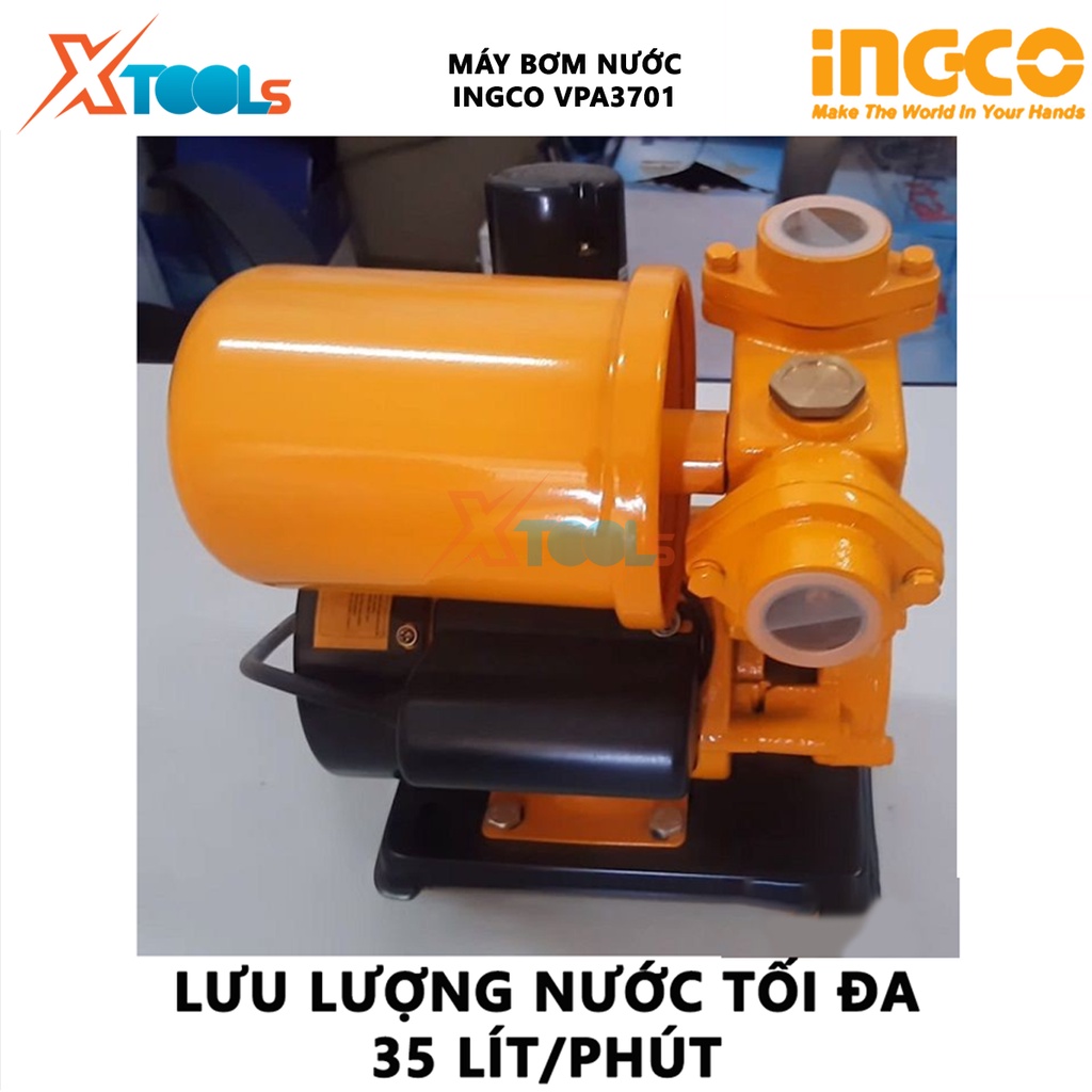 Máy bơm nước INGCO VPA3701 Máy bơm nước tăng áp Điện thế: 220-240V~50Hz Công suất 370W(0.5HP) Chiều cao bơm tối đa 32 m