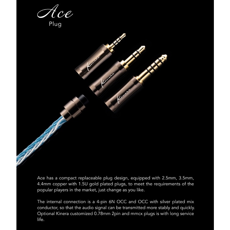Cáp nâng cấp thay thế cho tai nghe kinera ace đồng mạ bạc ofc cổng 0.78 mmcx bện 8 sợi