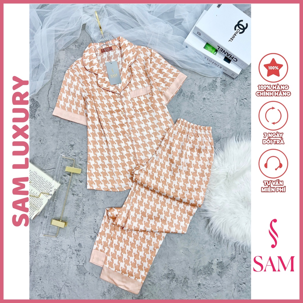 Bộ pijama lua Sam luxury, bộ đồ mặc nhà tay ngắn quần dài chất vải lụa Luxury mềm mịn thoáng mát