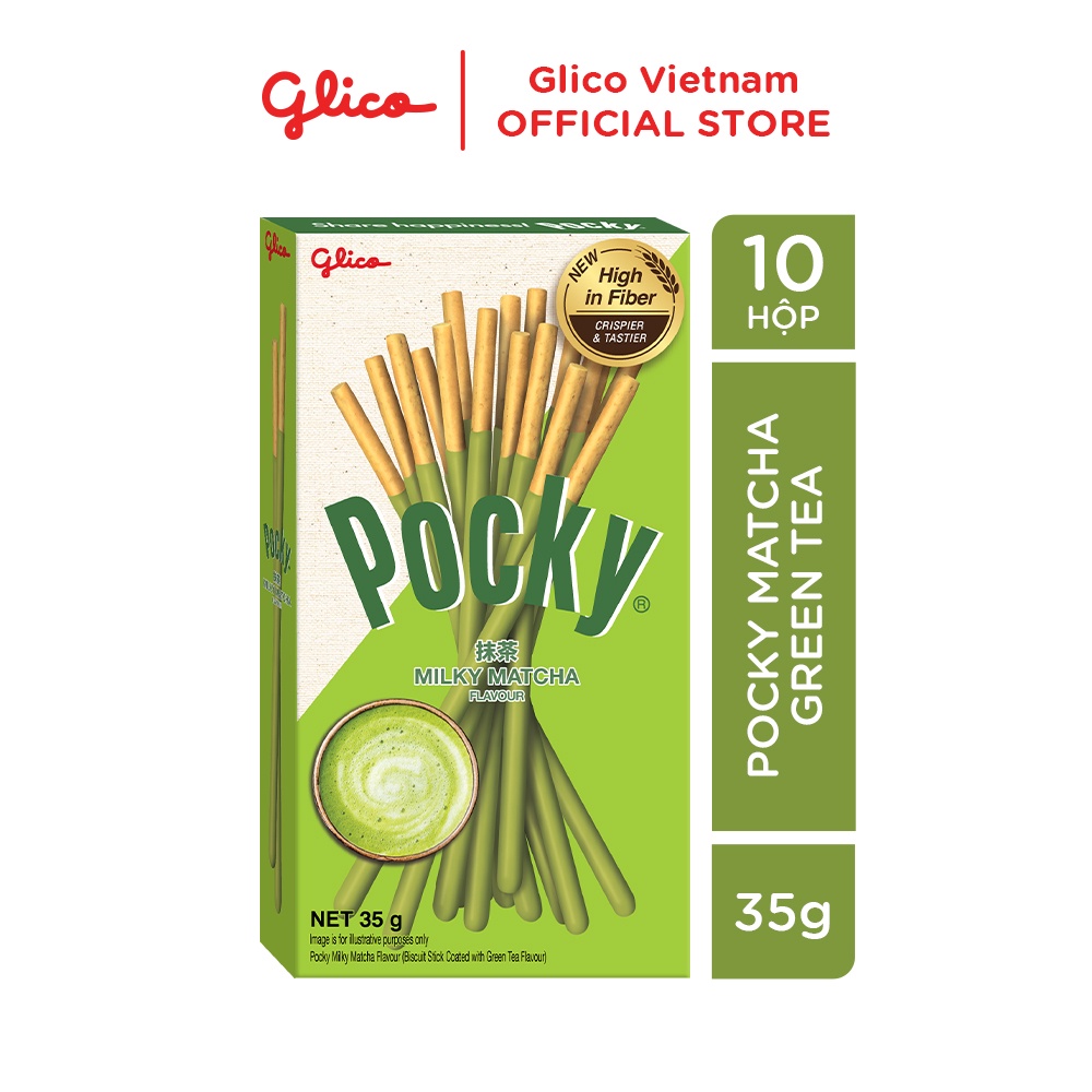 Combo 10 Hộp Bánh que phủ kem matcha trà xanh Nhật Bản Glico Pocky Matcha 35g
