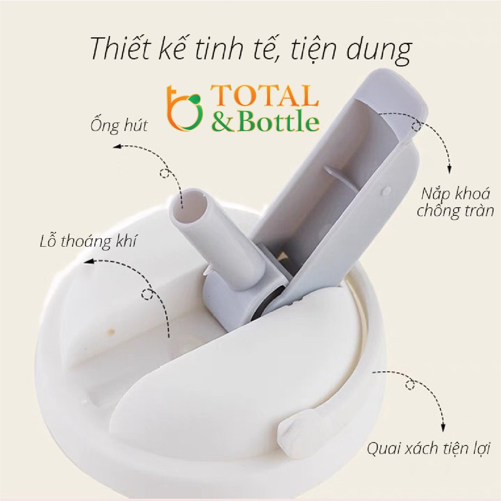 Bình nước giữ nhiệt, ly giữ nhiệt chân không inox 304 có quai xách, ống hút 500ml - Total Bottle