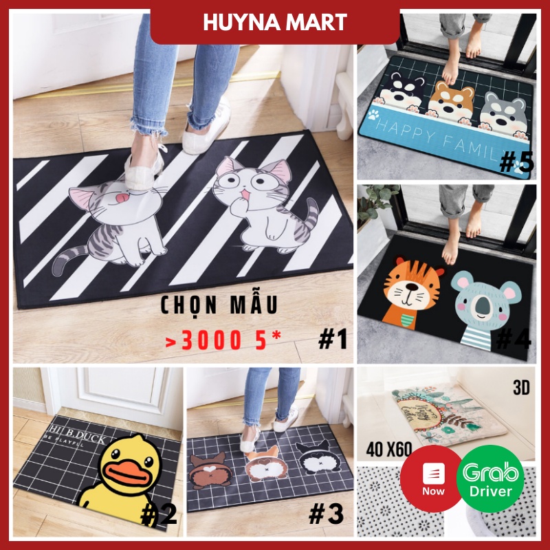 Thảm Lau Chân 3D Thấm Nước Chống Trơn Trượt 40x60cm HUYNA MART (Chọn mẫu) T01