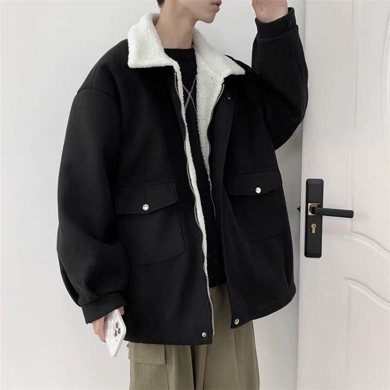 Áo khoác unisex ⚡𝐇𝐀̀𝐍𝐆 𝐂𝐀𝐎 𝐂𝐀̂́𝐏 ⚡Chất dạ lì có lót lông cừu bên trong, lên dáng trẻ trung năng động, mặc đi chơi đi hoc