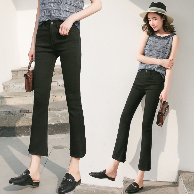 Quần Jeans Denim Ống Loe Lưng Cao Thời Trang Dành Cho Nữ