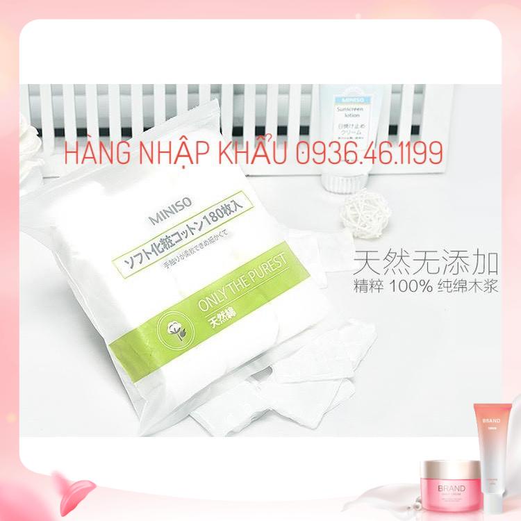 Túi Bông tẩy trang 180 Miếng Miniso Nội Địa Nhật bản Có khóa zip