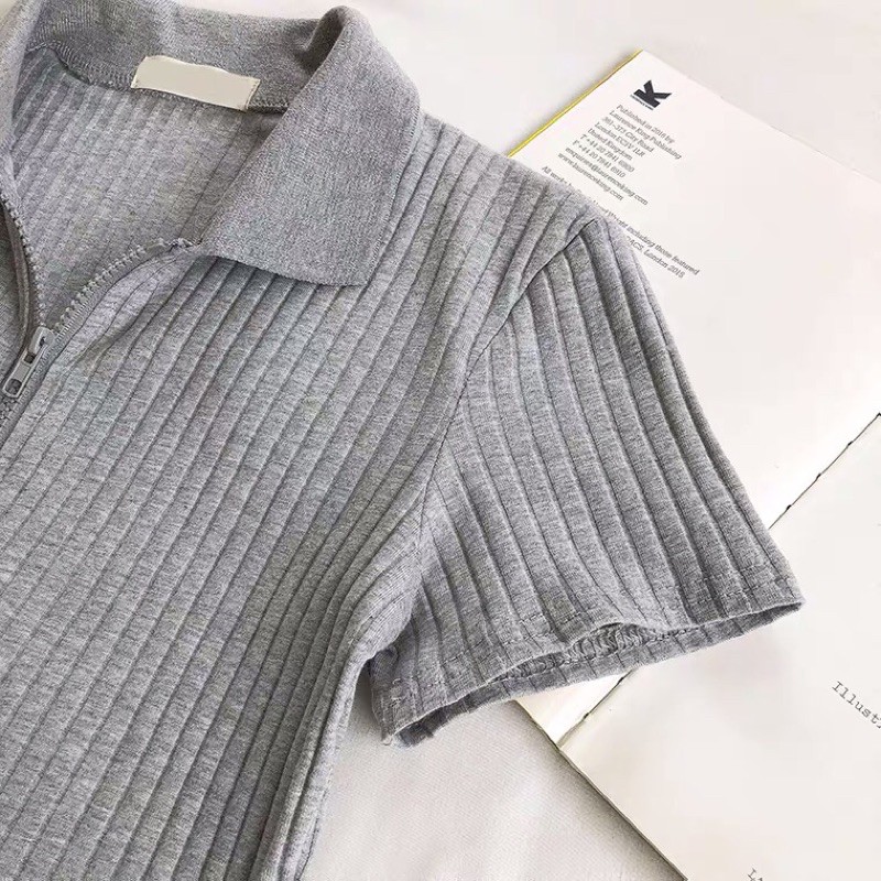 CÓ SẴN | ÁO CROPTOP TAY NGẮN CÓ CỔ, KHOÁ KÉO | BigBuy360 - bigbuy360.vn