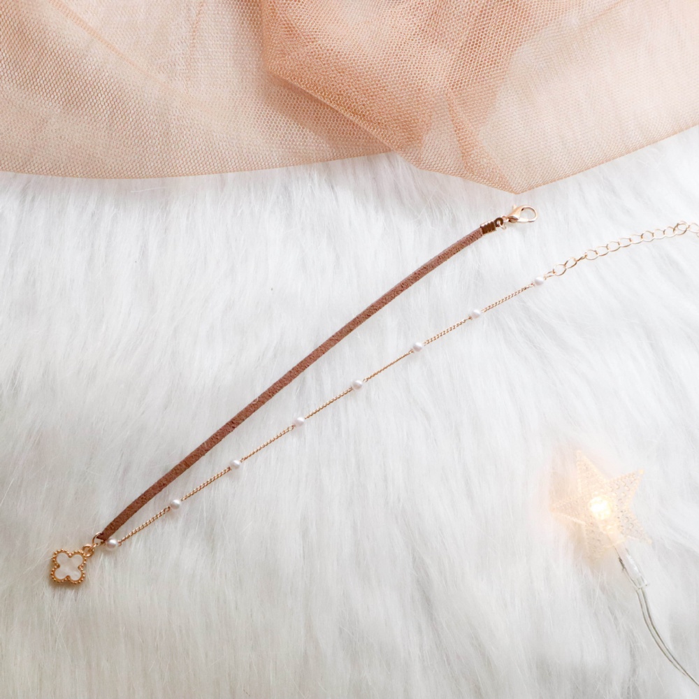 Vòng Cổ choker Nhung Mặt Nơ Trái Tim Màu Nâu