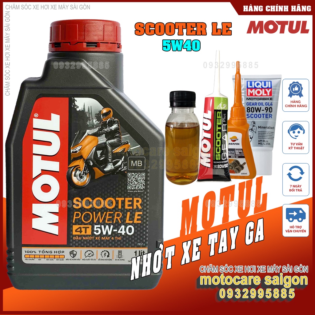 Combo: Nhớt Motul Scooter Power LE 5w40 + Nhớt láp Motul/Repsol/Liqui Moly