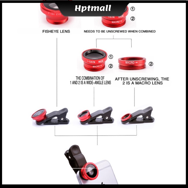 Set ống kính chụp ảnh gắn camera điện thoại di động tiện lợi 3 trong 1