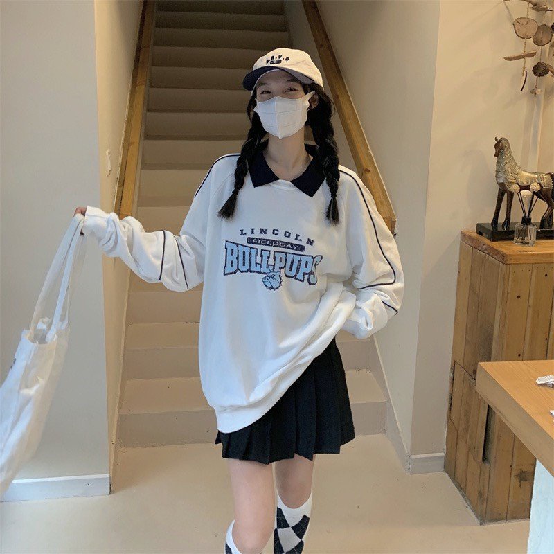 Áo Sweater nữ cổ bẻ siêu xinh dáng Unisex chất liệu nỉ phong cách cá tính TMH026