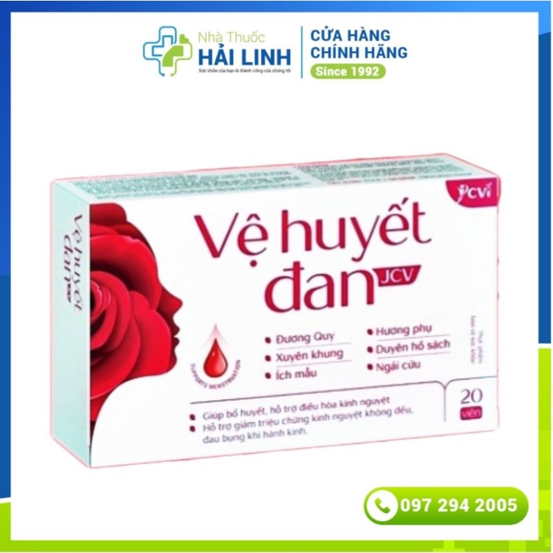 Viên uống bổ huyết, điều hòa kinh nguyệt Vệ Huyết Đan ⚡ Tặng quà ⚡ Hộp 20 viên Hỗ trợ giảm đau bụng kinh, bổ sung sắt
