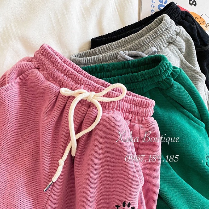 Quần Áo Trẻ Em | Quần Nỉ Lót Lông Dày Bo Gấu Cho Bé Thêu Mặt Cười Quảng Châu Cao Cấp Cho Bé 1 - 8 tuổi [Ảnh Thật]