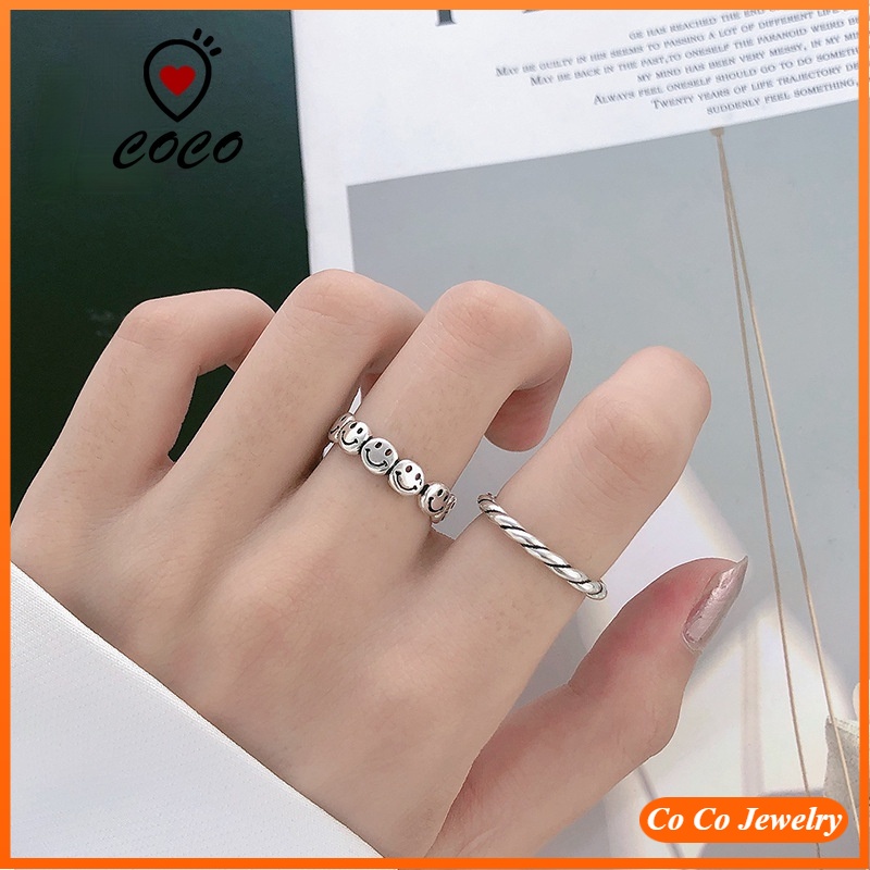 Nhẫn dạng mở hình mặt cười phong cách Hàn Quốc
