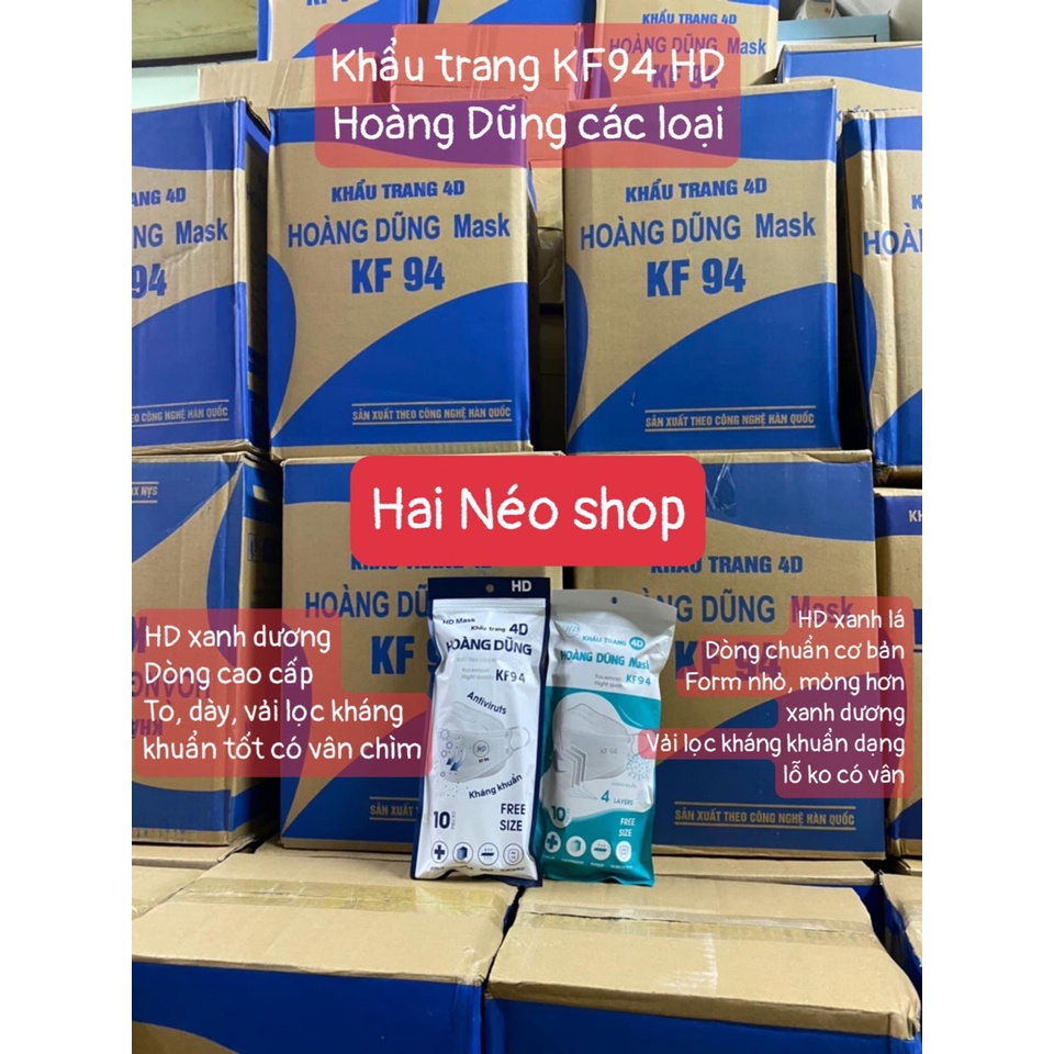 Khẩu trang KF94 HD Hoàng Dũng kháng khuẩn, chống bụi mịn - chuẩn xuất khẩu HQ [Cam kết hình sao hàng vậy]