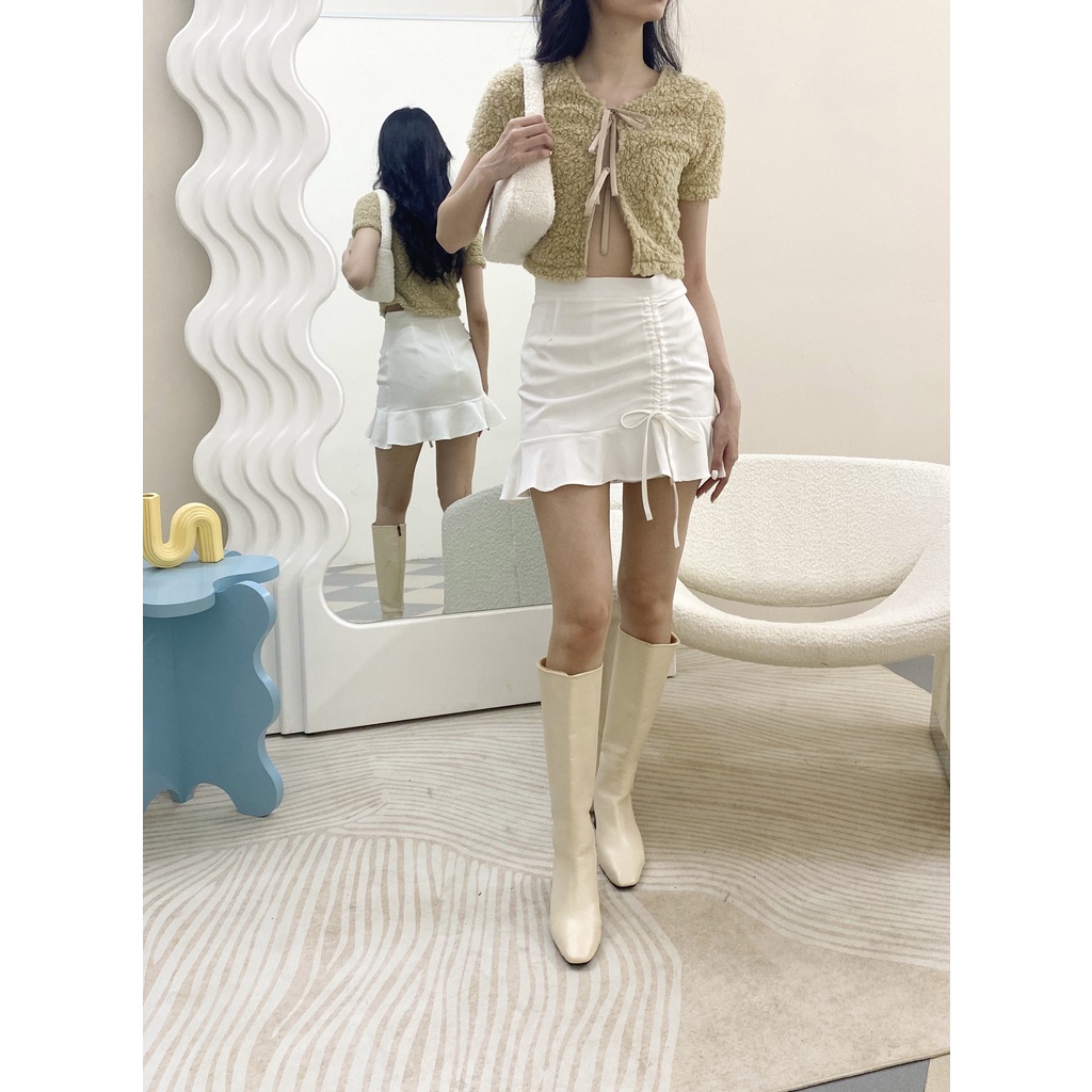 SKIN by NUDIEYE - Áo cột nơ vải lông Paris Faux-fur Top