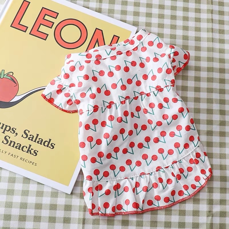 váy đầm in cherry liti cho chó mèo