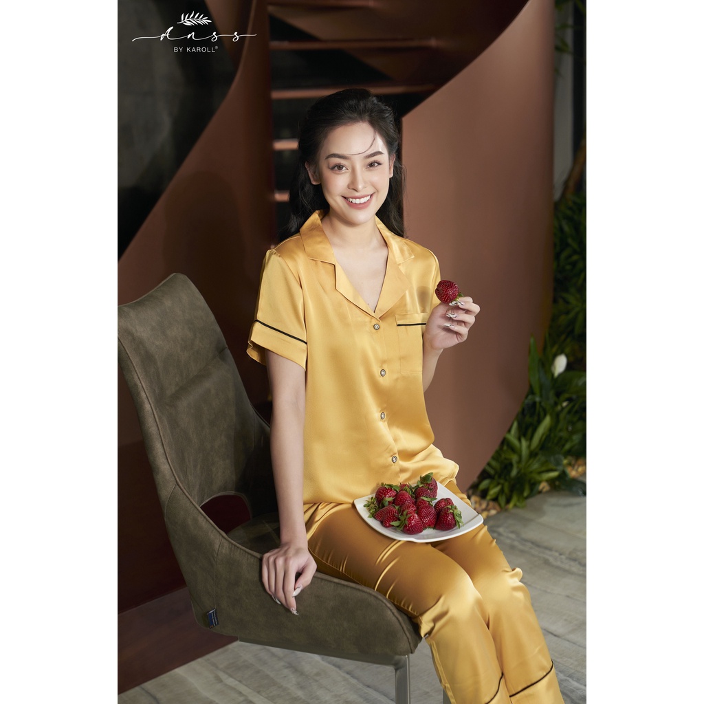 Bộ đồ ngủ pijama lụa cho nữ mặc nhà Jcvcoll - Karoll A22.004 bộ lụa ANSS pijama tay ngắn quần dài 5 màu