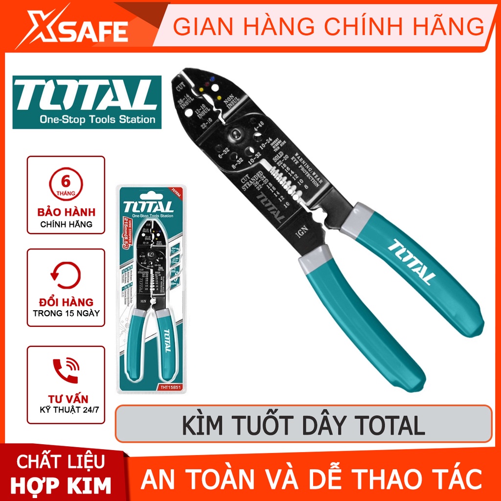 Kìm tuốt dây điện TOTAL kềm cắt dây điện 2 kích thước 8.5-10 inch, chất liệu thép CR-V, đen bóng, tay cầm nhựa - XSAFE