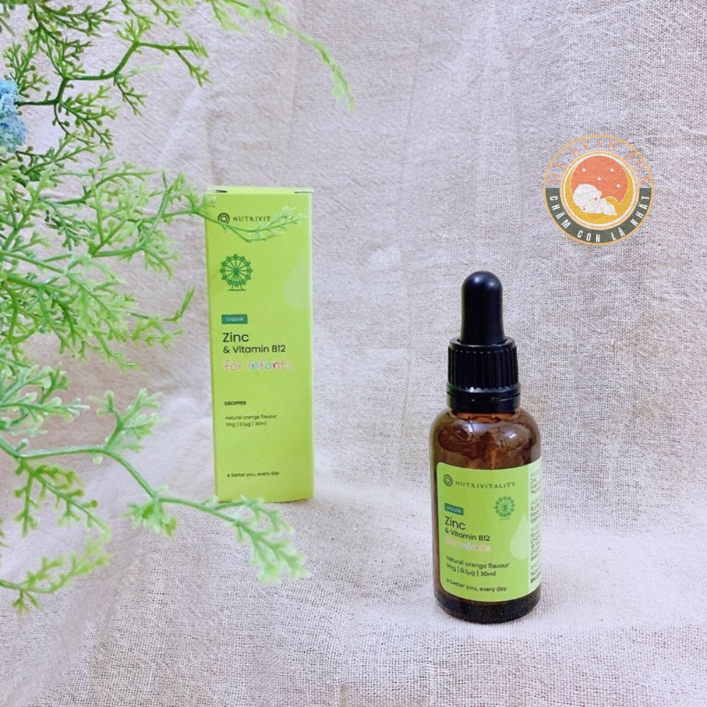 Kẽm giọt hữu cơ ZinC và vitamin B12 Nutrivitality UK Cho bé từ sơ sinh biếng ăn tăng sức đề kháng của Anh  30ml