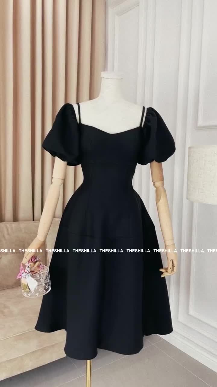 Váy thiết kế cao cấp màu đen form xòe dài tay phồng sang trong [ Có video + Ảnh thật ] The Shilla - Mizika-47B7 | BigBuy360 - bigbuy360.vn