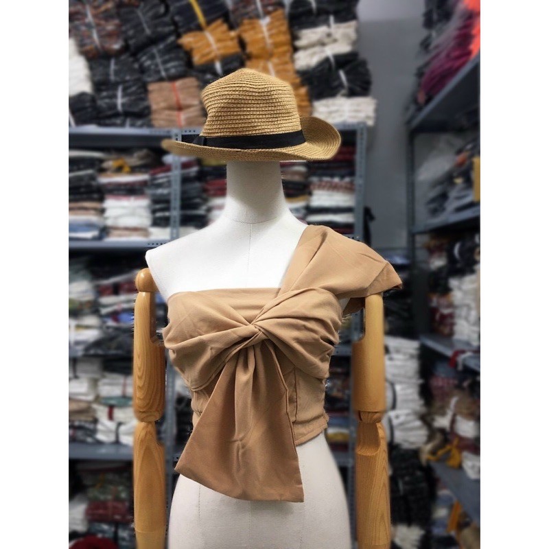 áo lệch vai croptop nơ to