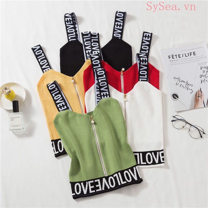 Áo kiểu hai dây in họa tiết chữ cái quyến rũ thời trang dành cho nữ
