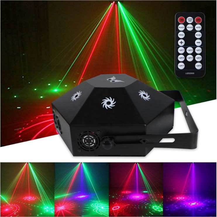 Đèn led LASER 8 Mắt CẢM BIẾN THEO NHẠC, Ánh sáng laze chiếu sân khấu, vũ trường, phòng karaoke