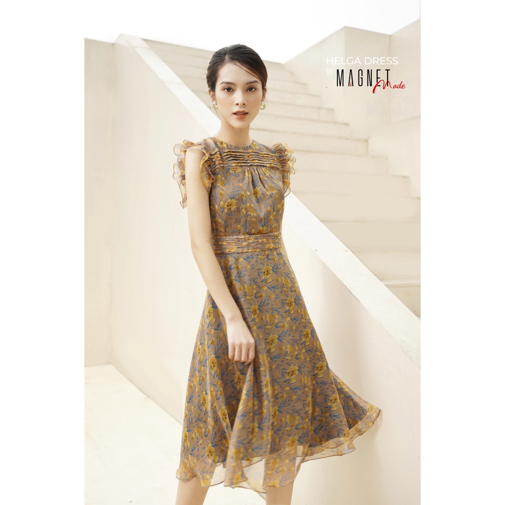 Helga dress - Đầm tơ hoa nhí thời trang MAGNET thiết kế cổ tròn