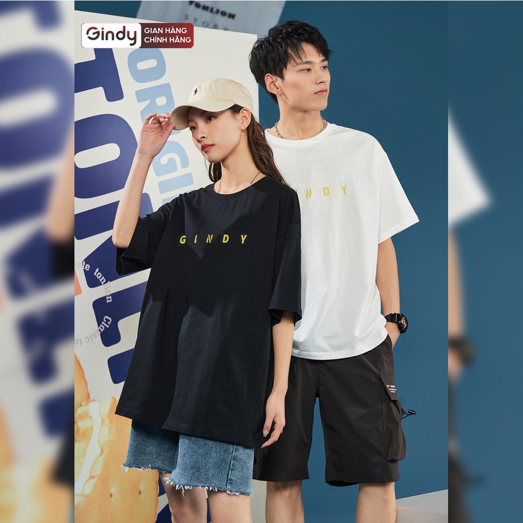 Áo thun tay lỡ form rộng unisex phông nam nữ cổ tròn cotton 2 chiều hai màu trắng đen thời trang local brand GINDY A073