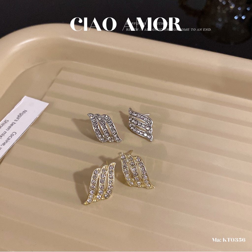 Khuyên tai nữ, Bông tai nữ bạc 925 thanh lịch cánh 3 sóng lượn Trang sức Ciao Amor - KT0356