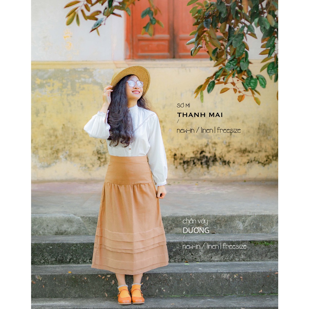 𝗻𝗵𝗮𝗰𝘂𝗮𝘁𝗼𝗰𝘅𝗼𝗮𝗻 - Thanh Mai bản xếp li - Áo Sơ mi cổ trụ cổ điển xếp li chéo đáp ren tay bồng