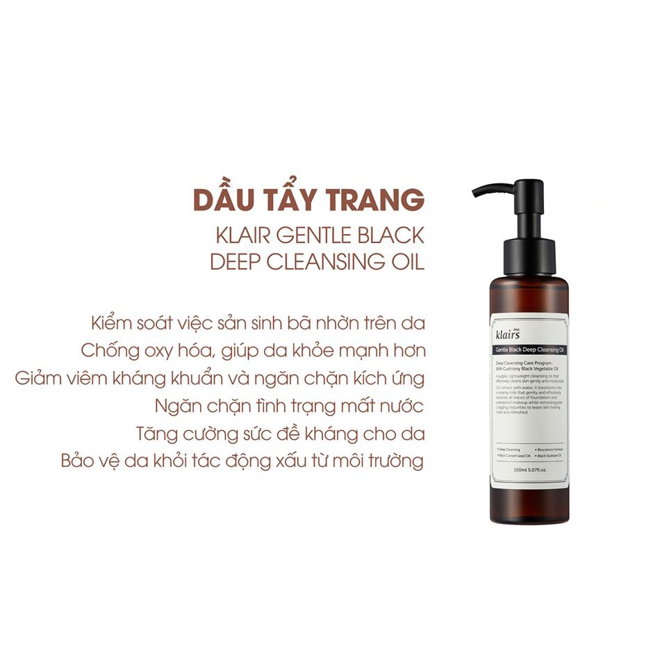 Dear Klairs - Dầu Tẩy Trang Làm Sạch Sâu Gentle Black Deep Cleansing Oil - 1989Store Phân Phối Chính Hãng