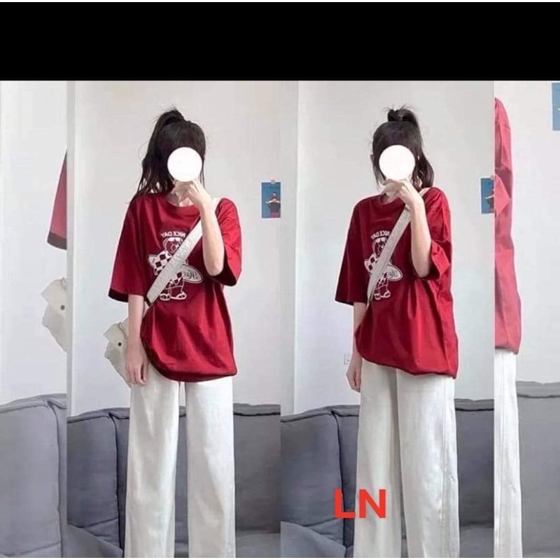 Sét áo đỏ in gấu + quần kaki TH6