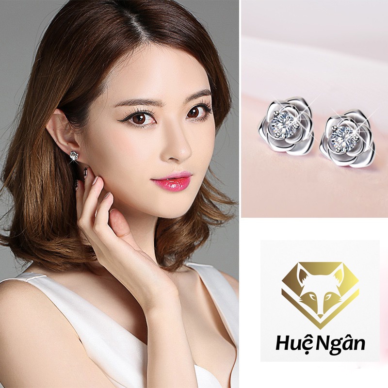 Bông tai bạc Ý 925 Huệ Ngân - Hoa hồng tình yêu RYE141071