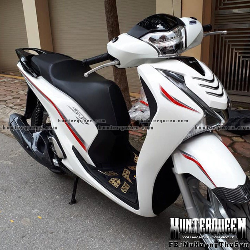 Tem rời dán xe SH 2017 trắng, chỉ màu xám đỏ. Decal chất lượng, bền đẹp