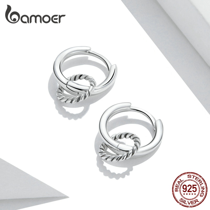 Bông Tai BAMOER SCE1199 Hình Tròn Đôi Bằng Bạc S925 Dành Cho Nữ