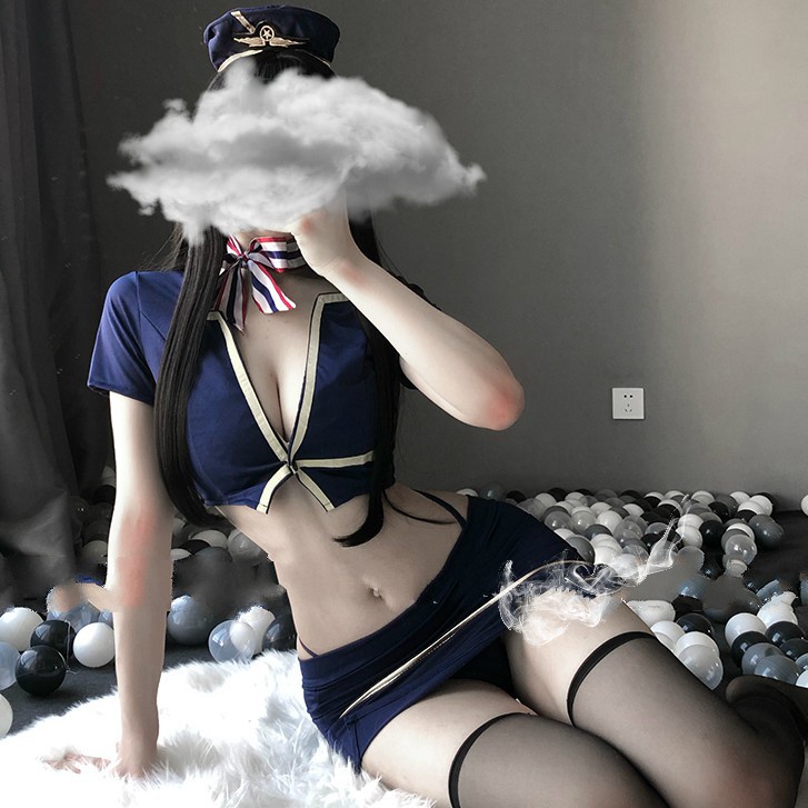 Đồ ngủ cosplay nữ tiếp viên hàng không xanh navy sexy gợi cảm 4102