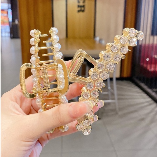 Kẹp Tóc Kim Loại Đính Đá Ngọc Trai Nhân Tạo Phong Cách Thời Trang Hàn Quốc