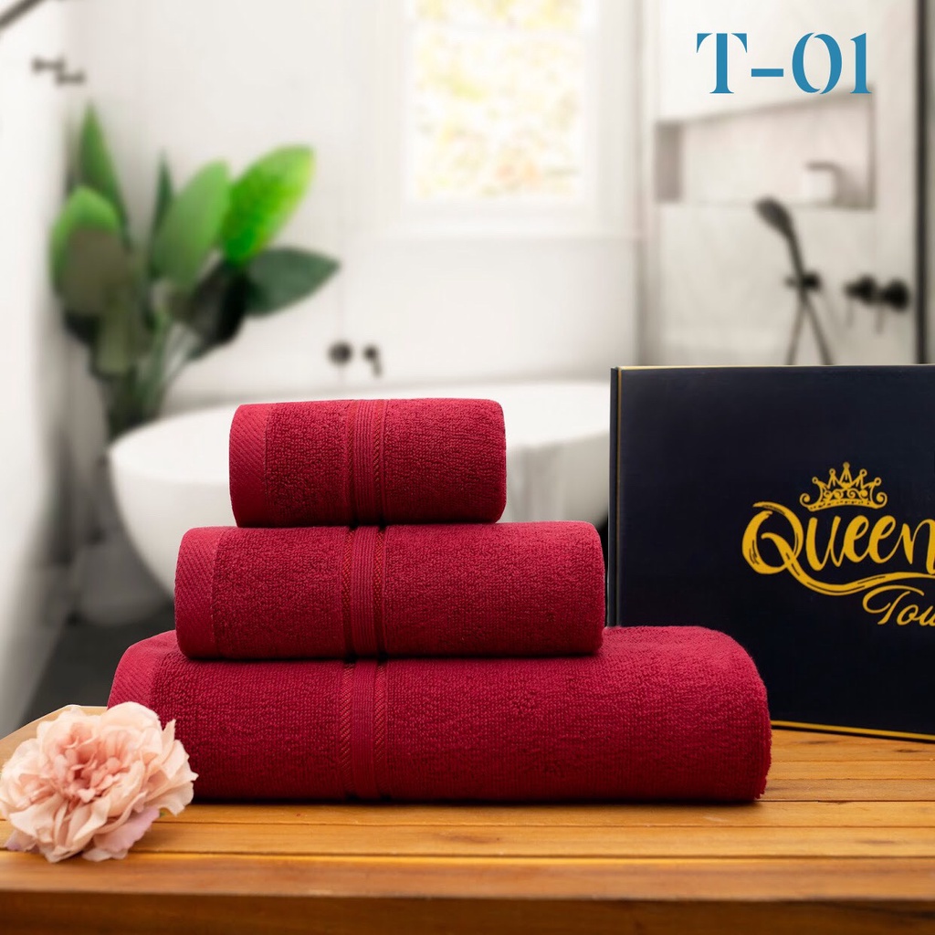 Khăn tắm,khăn lau đầu,khăn mặt_xuất khẩu QUEENTOWEL 100% cotton,không phai màu không xổ lông