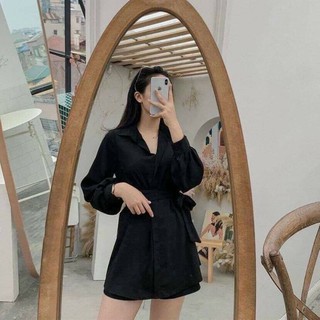 ĐẦM SƠ MI BUỘC EO ĐEN