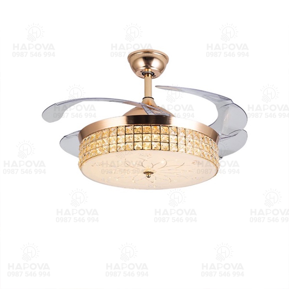 Quạt trần đèn trang trí, quạt đèn dấu cánh HAPOVA ZODIAC G30, có 3 chế độ sáng có điều khiển từ xa DQ 8043