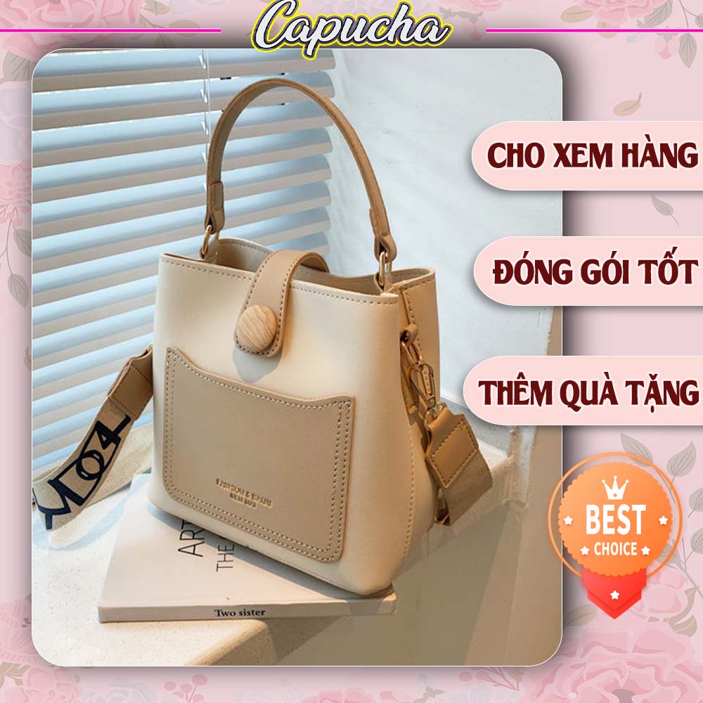 Túi xách nữ đeo vai đeo chéo đính khuy chất da mềm mịn cao cấp Capucha T12