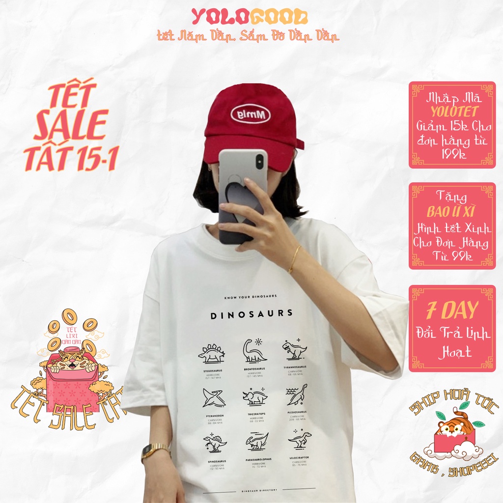 Áo thun tay lỡ  DINOSAURS  phông Unisex nam nữ tee oversize form rộng pull Ulzzang Streetwear Hàn Quốc vải mềm