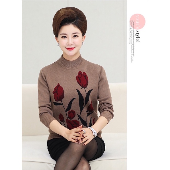 áo len nữ trung niên nữ cho bà cho me_áo len dệt kim trung niên nữ sang trọng áo khoác len trung niên
