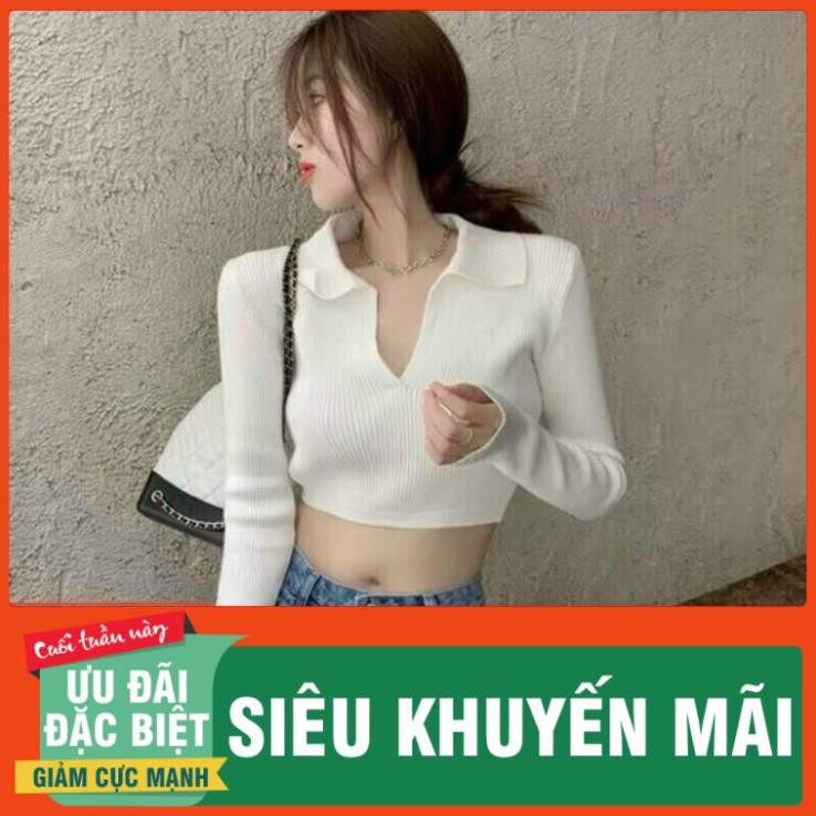 Áo Croptop Cổ V Tay Dài CT27 Chất Thun Gân Co Giản, Hàng Chuẩn Đẹp kiểu dáng Ulzzang