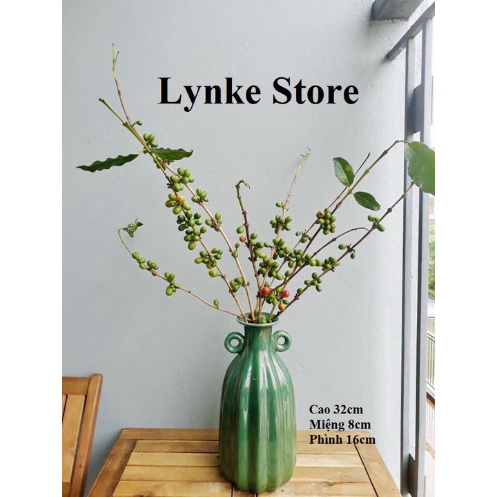 Bình Hoa Lọ Hoa Sứ Dáng Chai Múi Đắp Tai Men Hỏa Biến Gốm Sứ Bát Tràng - Lynke Store